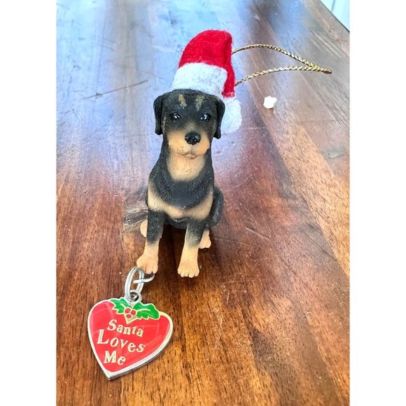 Vintage 90's Ganz Rottweilier Christmas Ornament Dog New Santa Loves Me … - Picture 6 of 12